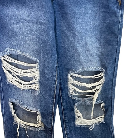 Forever 21 Womens Distressed Denim Bib Overalls Size 26 Torn Ripped Medium Wash - Picture 7 of 9